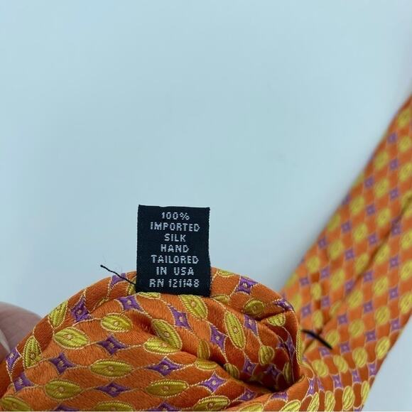 IKE BEHAR Men’s Yellow & Orange Designer 100% Silk Tie - Picture 5 of 6